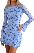 Floral Bodycon Mini Dress - Fall Long Sleeve Mesh Date Night