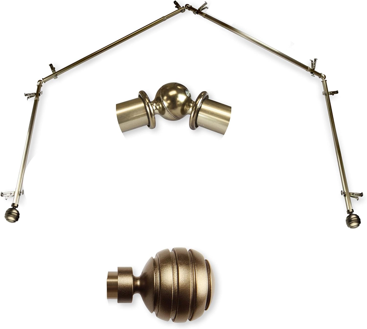 Dipper 4-Sided Bay Window Curtain Rod - Antique Brass