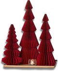 Red Honeycomb Paper Trees Set of 3 - Handcrafted Holiday Mantel Decor