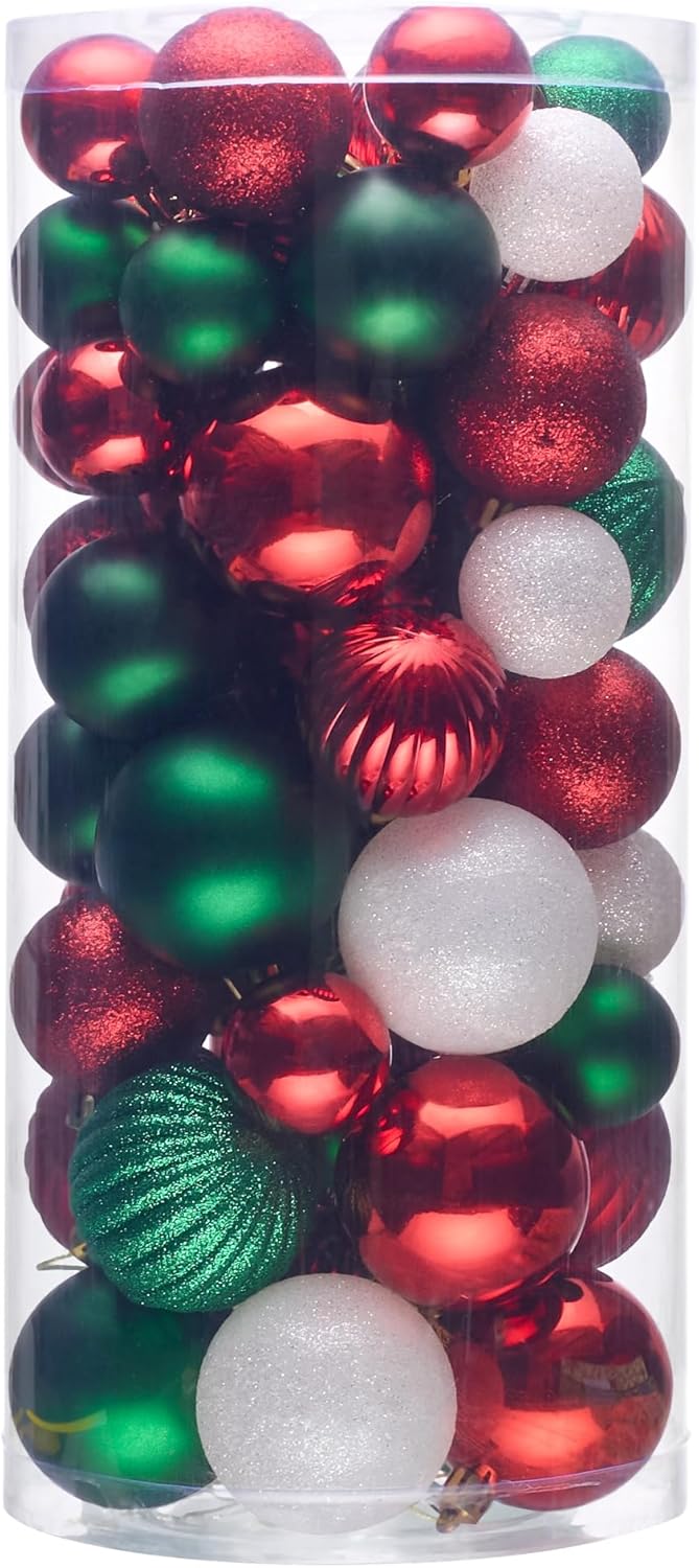 DounakeEvth 50ct Red Green White Christmas Balls Ornaments