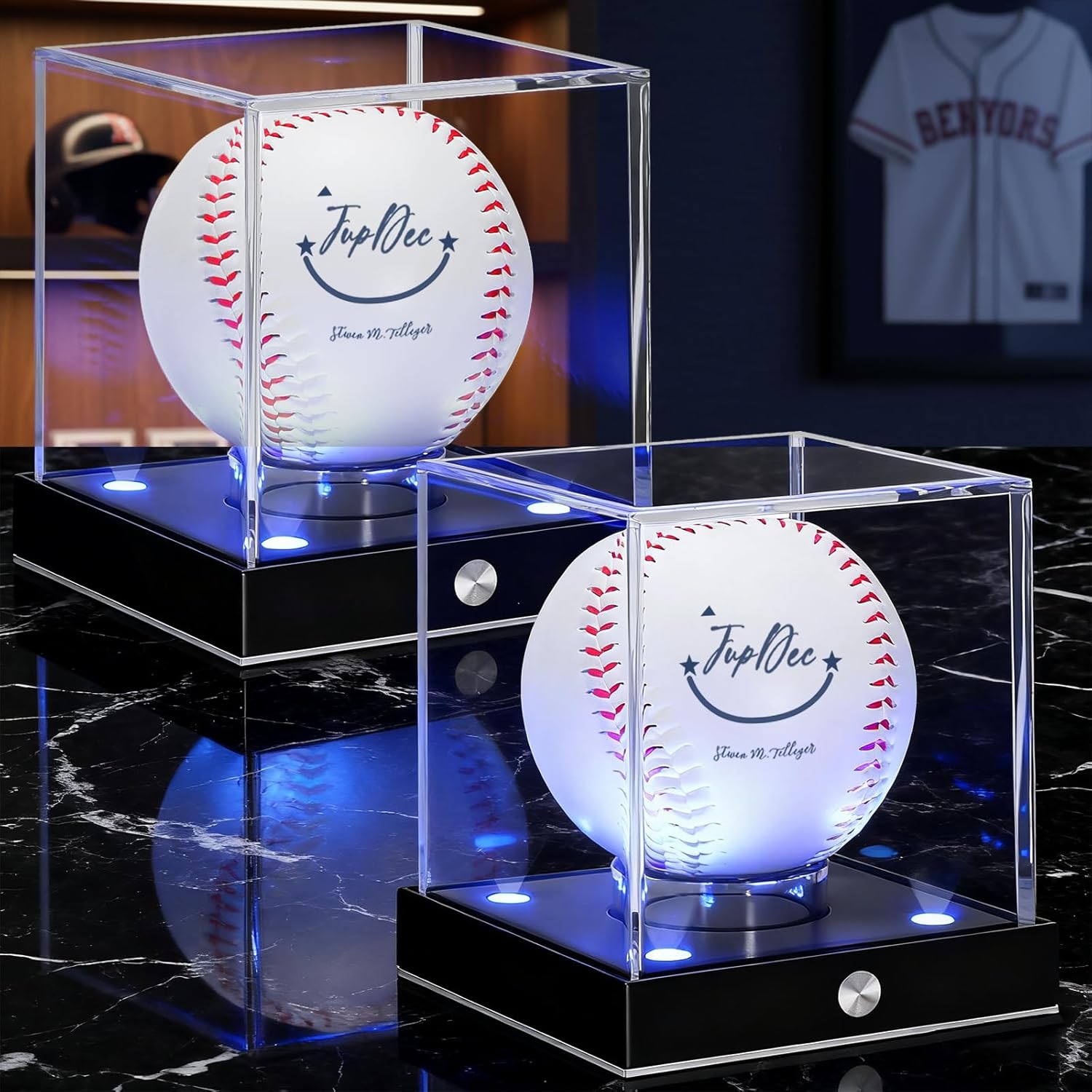 JupDec Baseball Display Case LED with Color Light Up Features