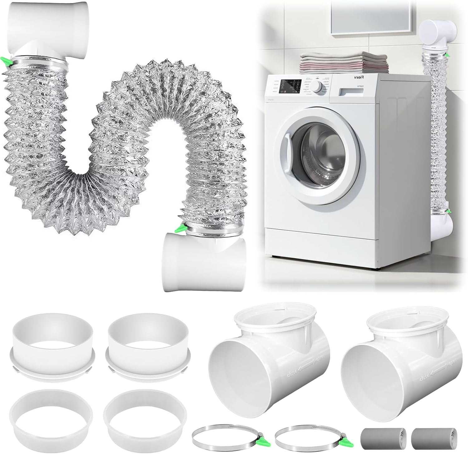 Silver Dryer Vent Hose Kit for Tight Spaces with Elbows Included