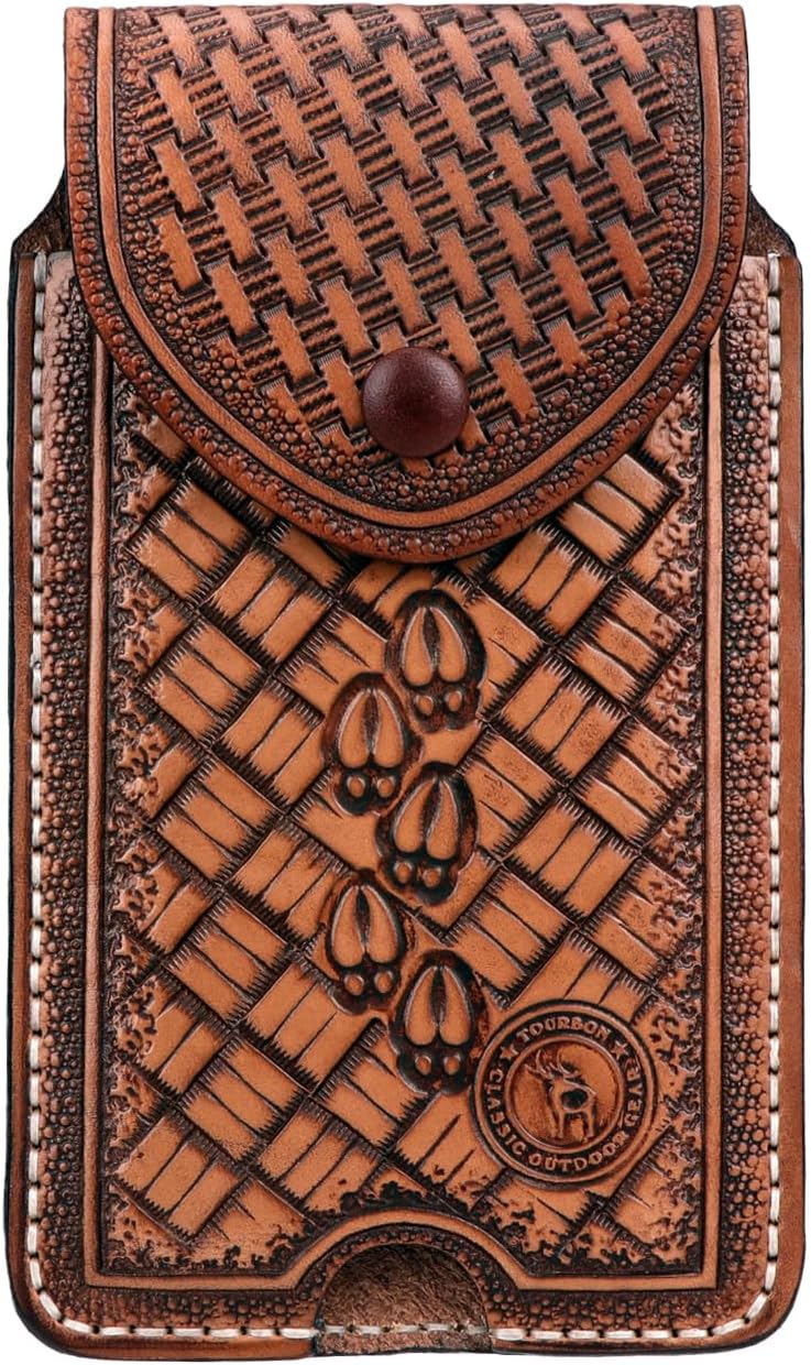 Genuine Leather Cell Phone Holster for Belt with Magnetic Closure