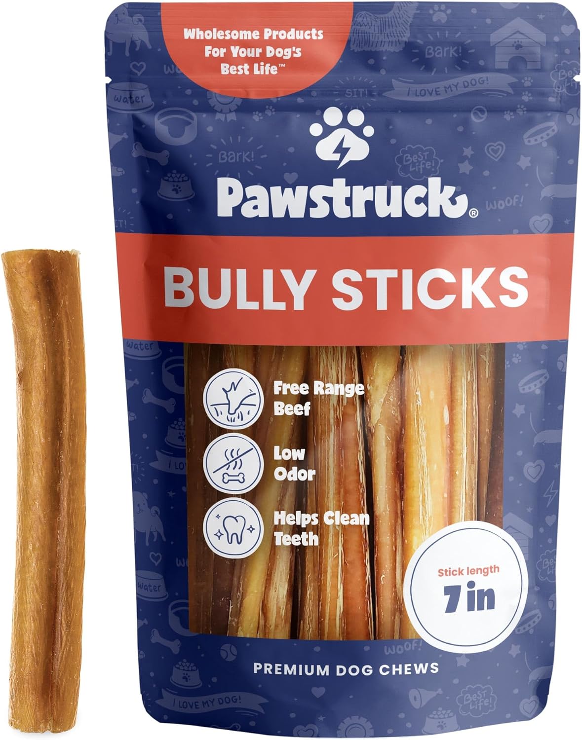 All-Natural 7in Bully Sticks for Dogs - Healthy Chew Treats