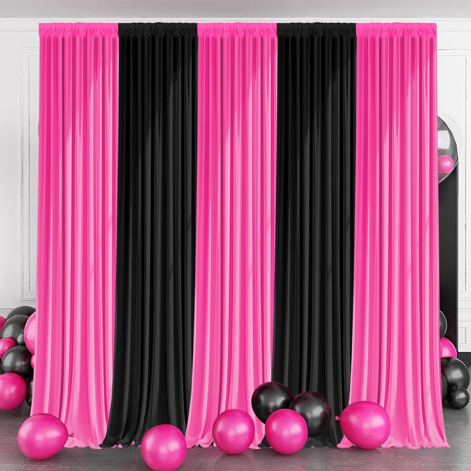 Party Backdrop Curtain - 10x10FT Black & Pink Decor for Events