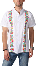 Mexican Shirts for Men Guayabera Dress Shirt with Floral Embroidery