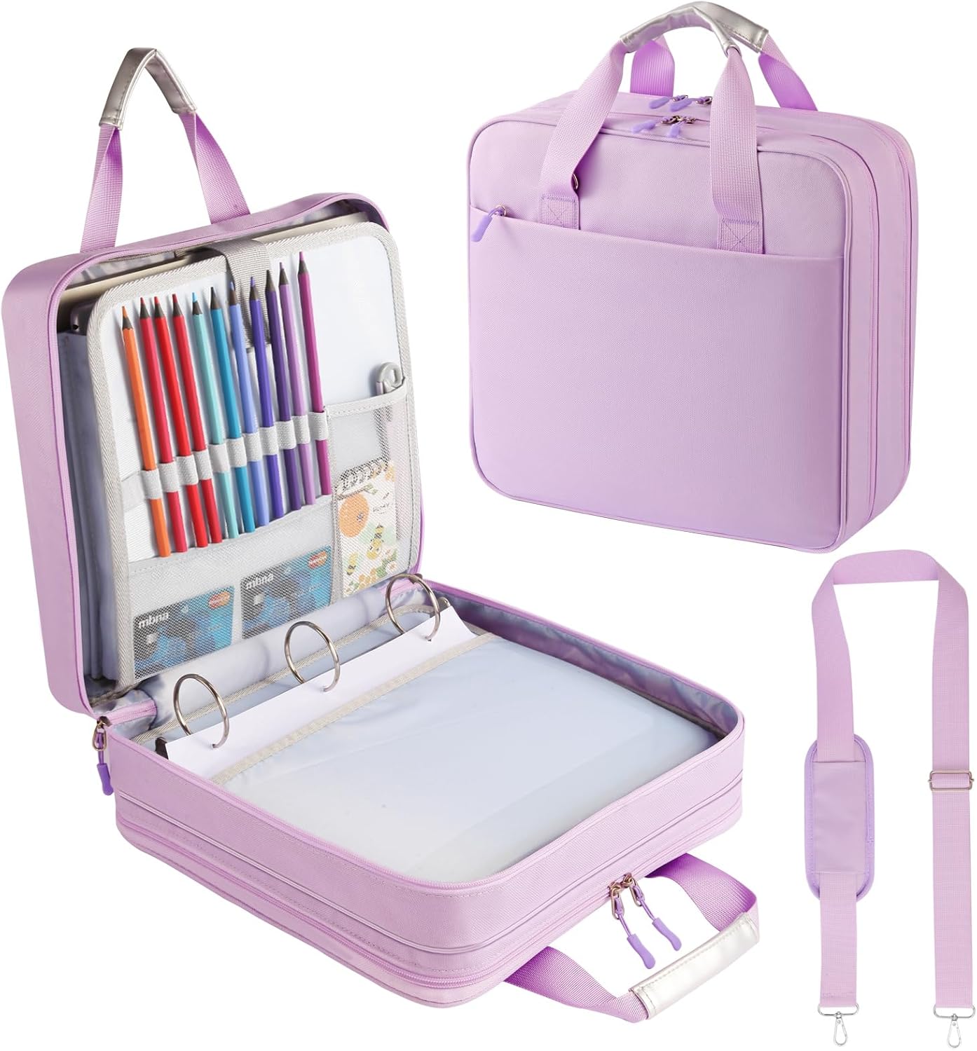 Zipper Binder with Shoulder Strap for 13 Inch Laptop - Purple