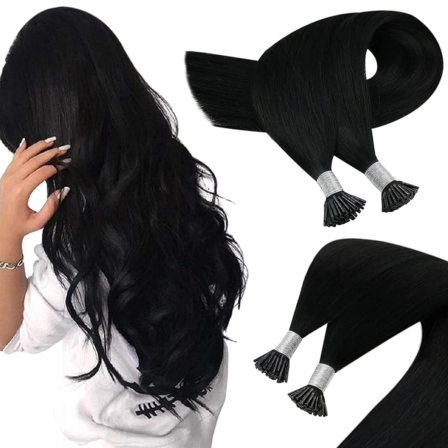 I Tip Hair Extensions Jet Black 26in for Natural Volume Boost
