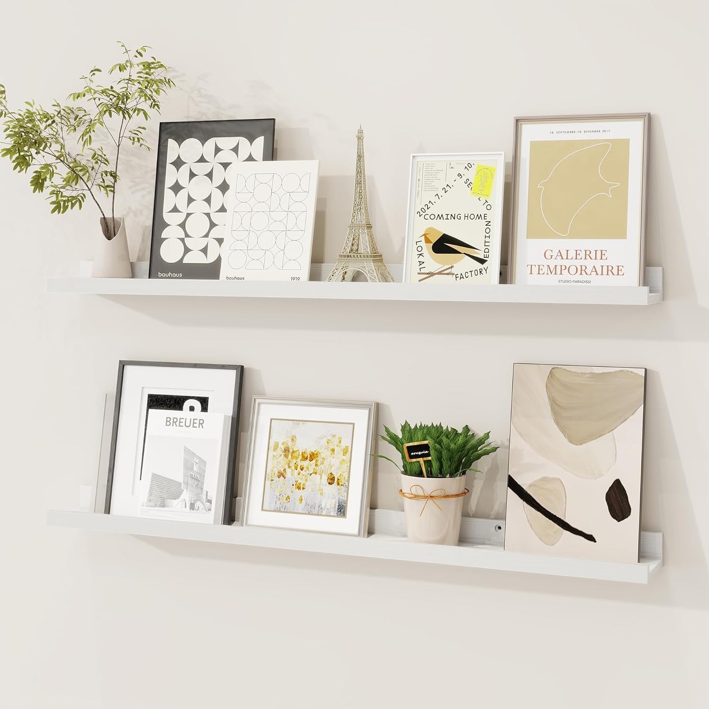 Solid Pine Wood Floating Picture Ledge Shelf Set for Kids Decor