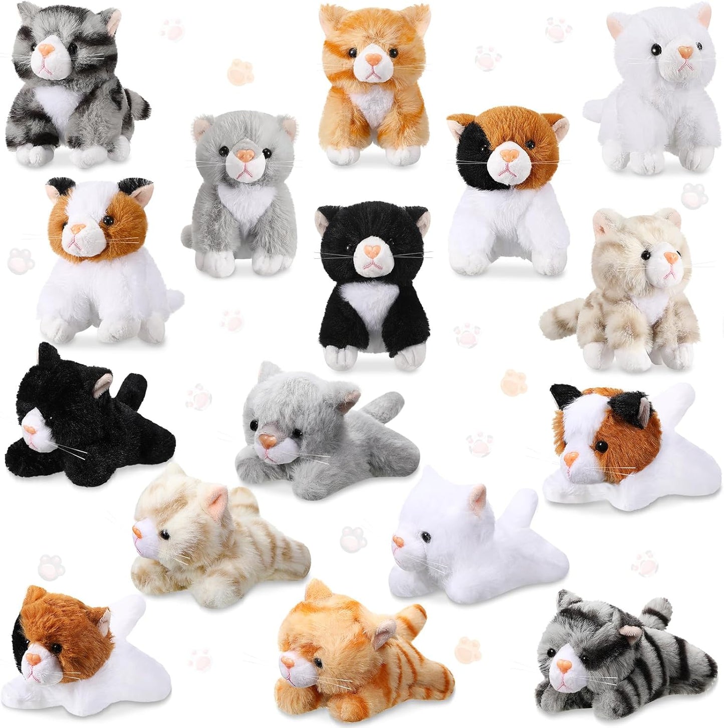 16 Pcs Cat Stuffed Animals Bulk Cute Plush Toy for Gifts