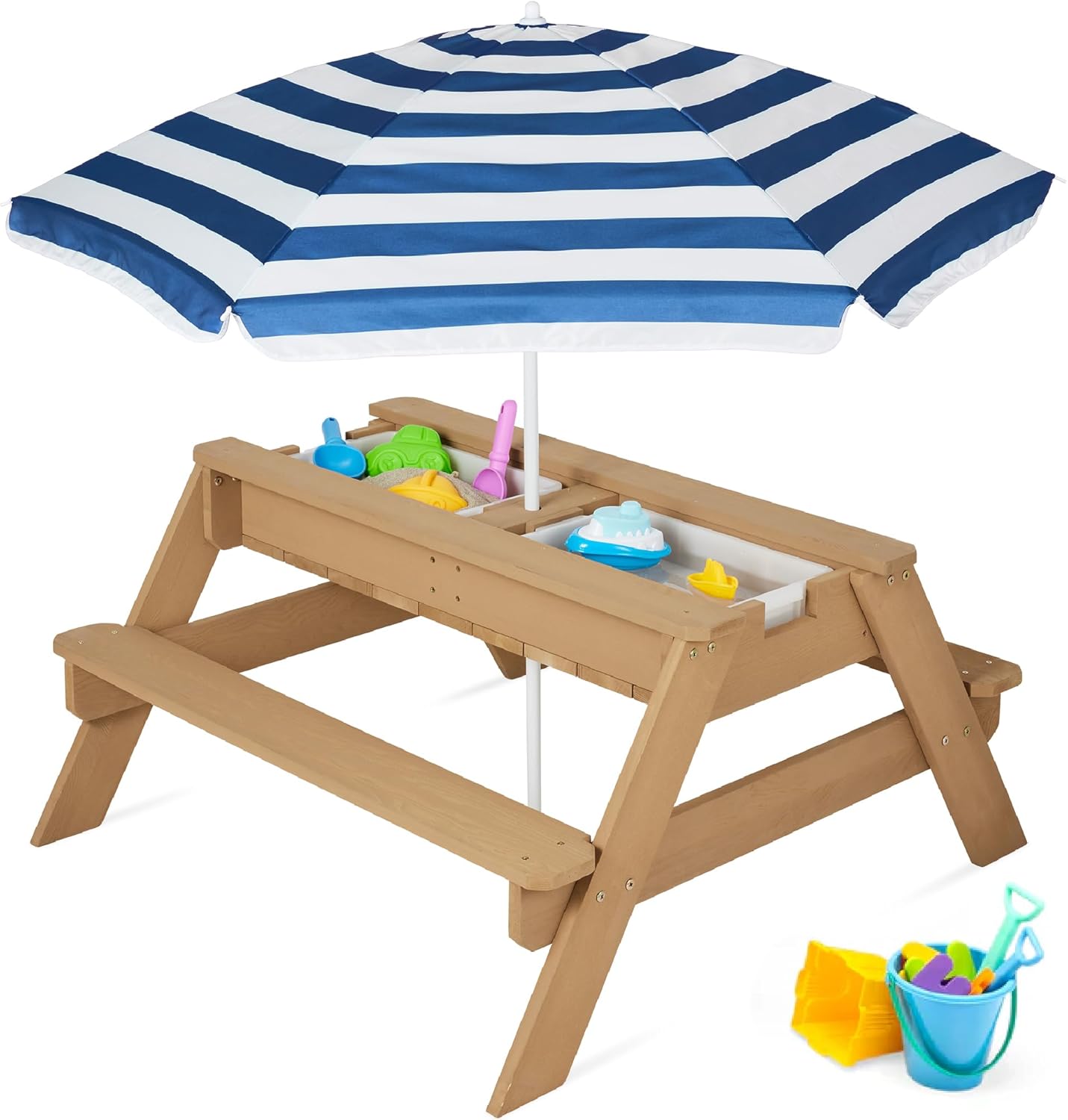 Kids 3-in-1 Sand & Water Table with Umbrella for Outdoor Fun