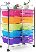 15 Drawer Rolling Storage Cart Rainbow - COSTWAY Mobile Organizer