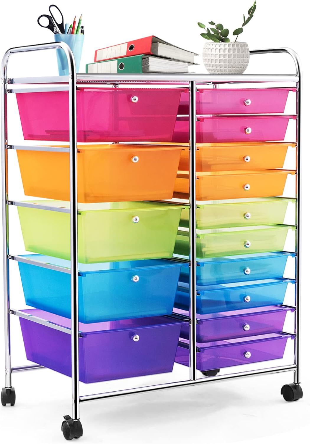 COSTWAY 15 Drawer Rolling Storage Cart for Home and Office Use