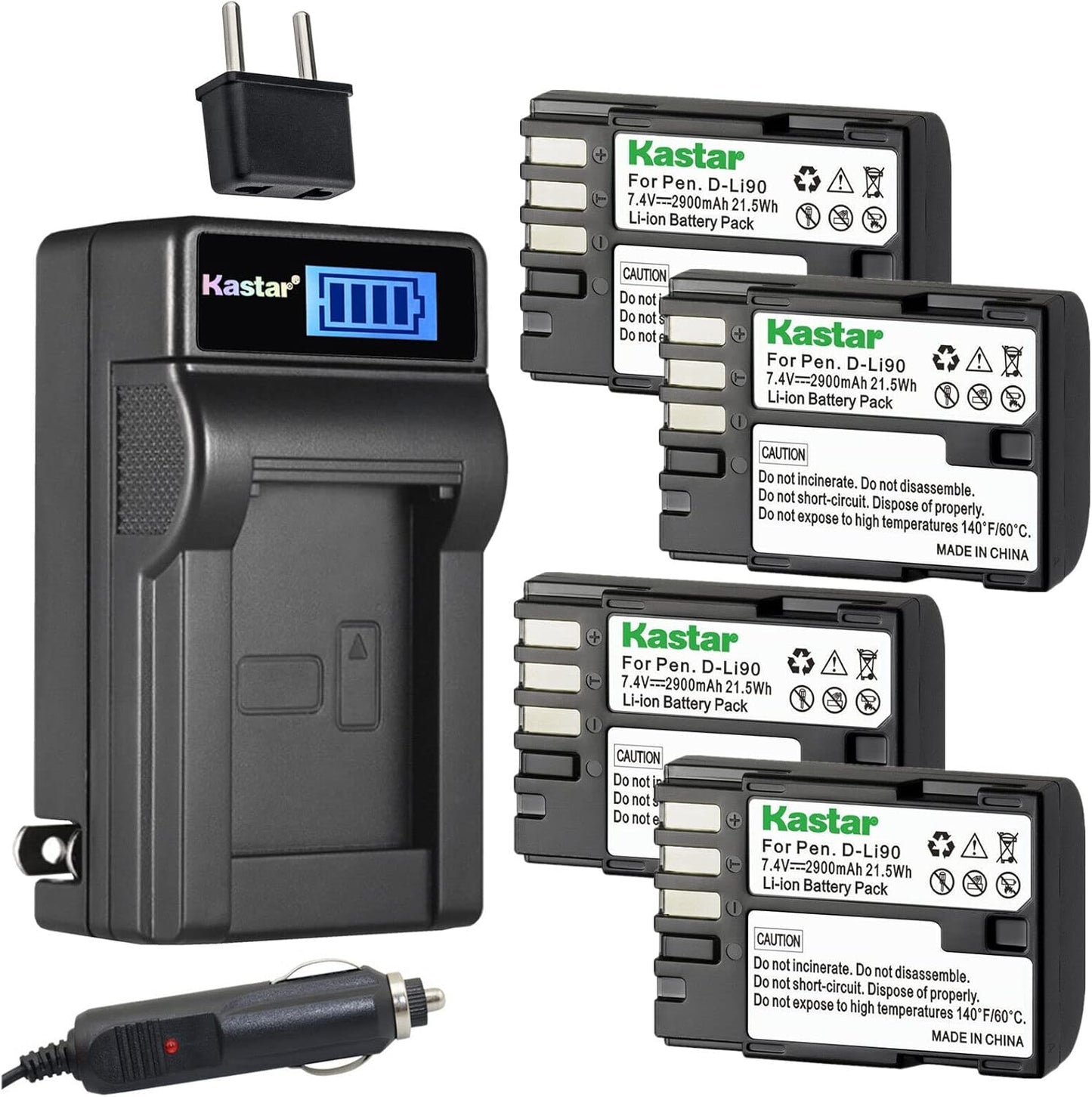 Kastar D-Li90 Battery and LCD Charger for Pentax Cameras