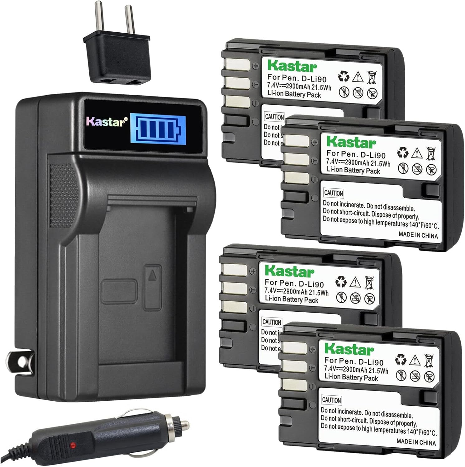 Kastar D-Li90 Battery and LCD Charger for Pentax Cameras
