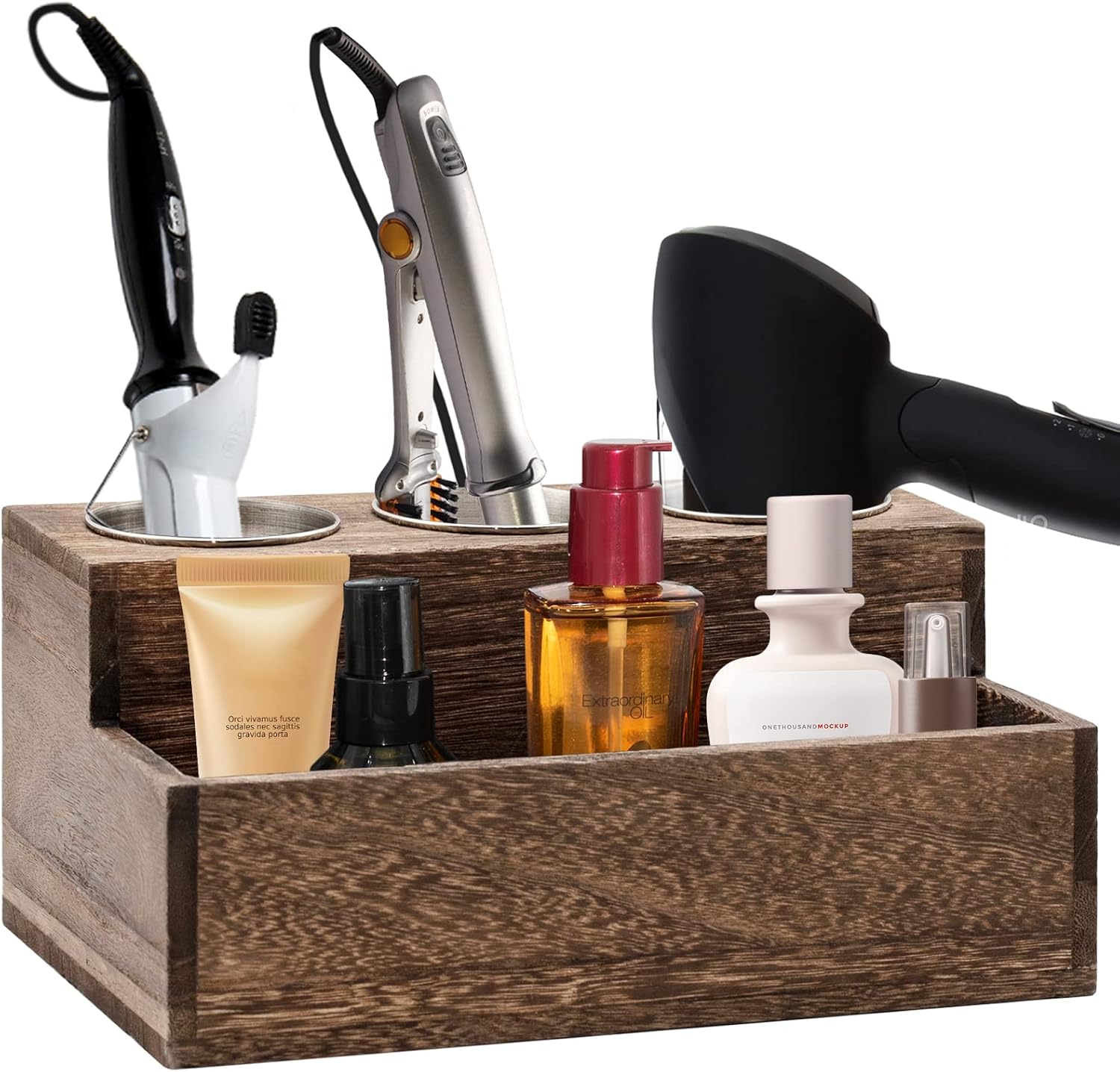 Rustic Wooden Hair Dryer Holder - Stylish Organizer
