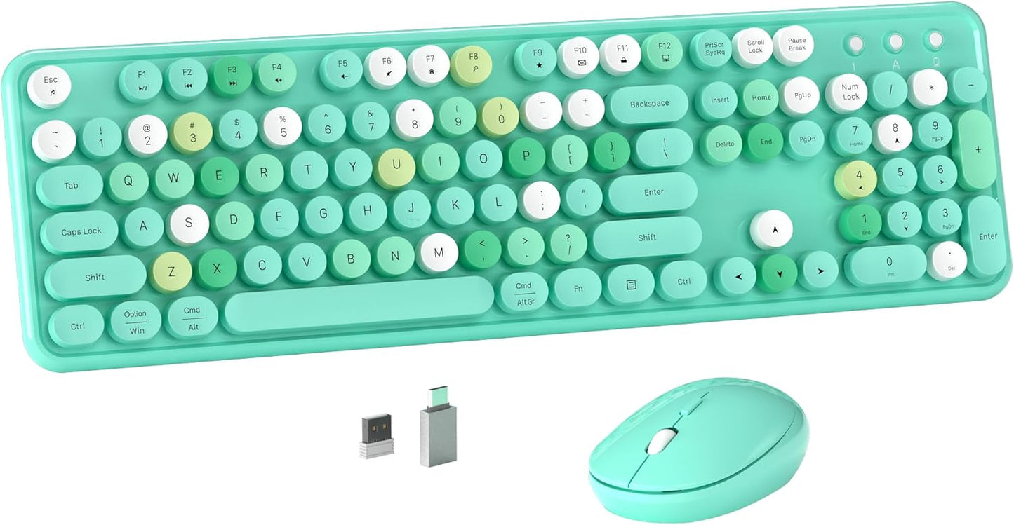 Colorful Wireless Computer Keyboard and Mouse Combo for Retro Style