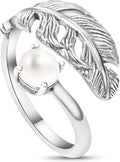 925 Sterling Silver Gemstone Bypass Ring - Feather Pearl Statement