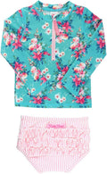 RuffleButts Baby/Toddler Girls Long Sleeve Rash Guard 2 Piece