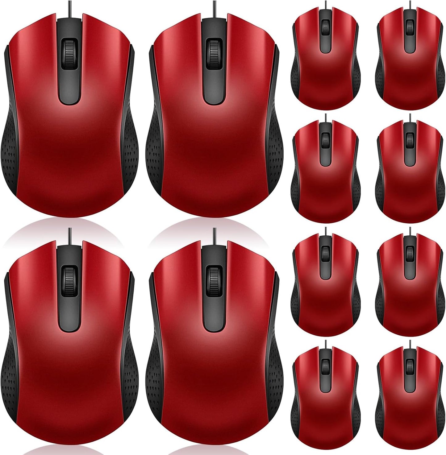 Ergonomic Wired Computer Mouse Bundle - 12 Pcs (Red)