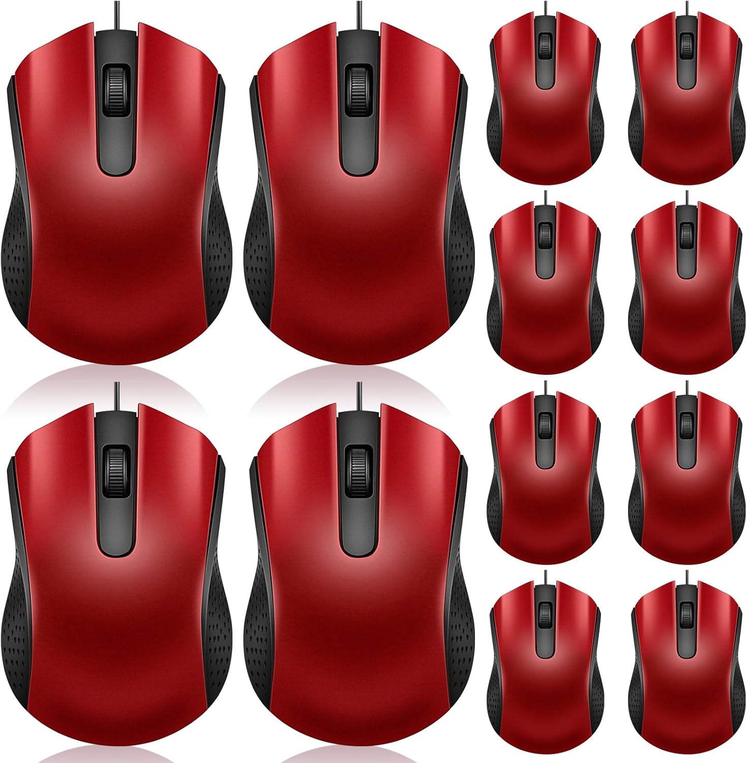 Ergonomic Wired Computer Mouse Bundle - 12 Pcs (Red)