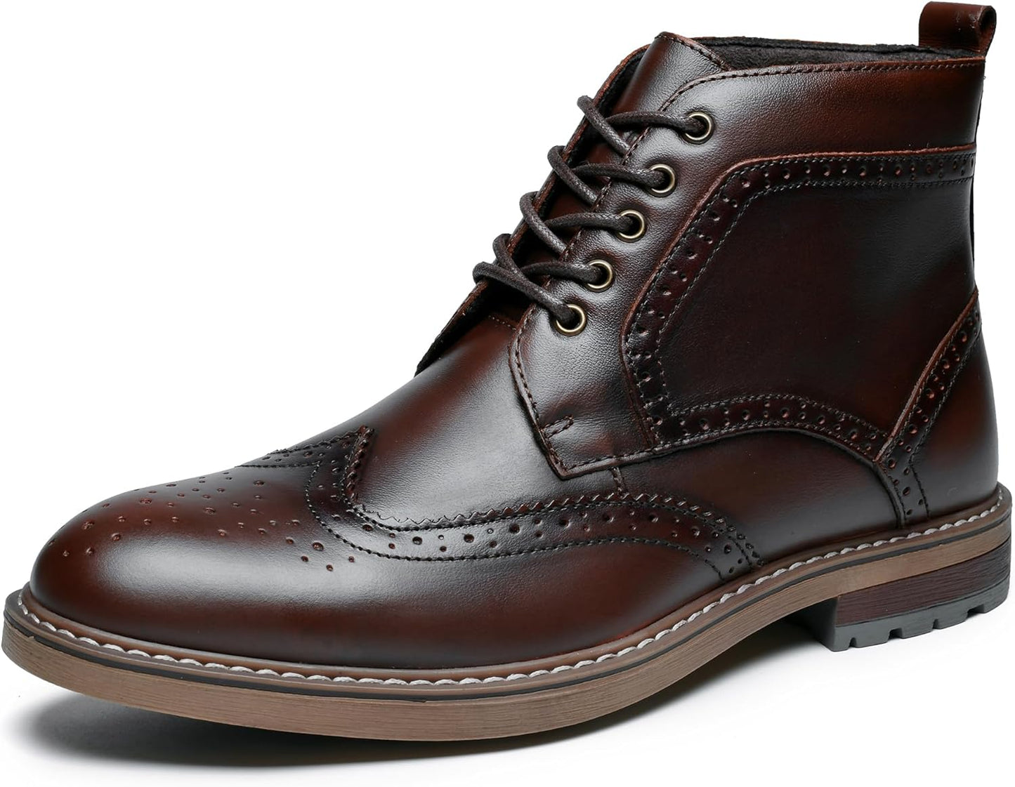 Mens Fashion Dress Boots - Black Genuine Leather Oxford Style