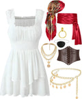 Pirate Costume for Women White Ruffled Dress with Accessories