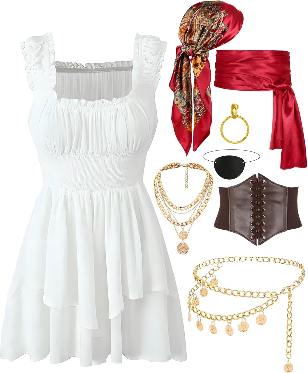 Pirate Costume Women Dress with Corset and Accessories Set