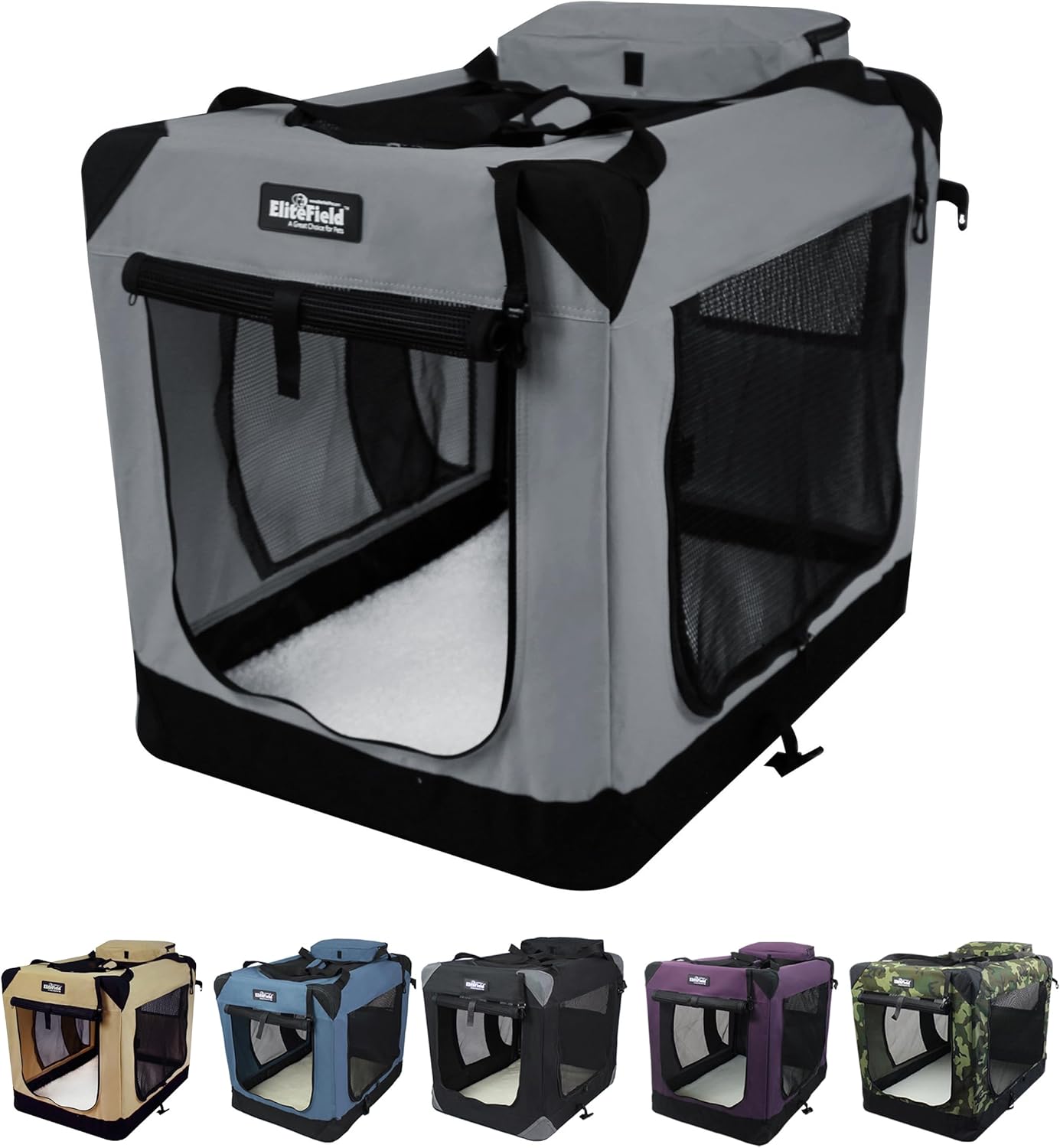 EliteField 3-Door Folding Soft Dog Crate for Indoor & Outdoor Use