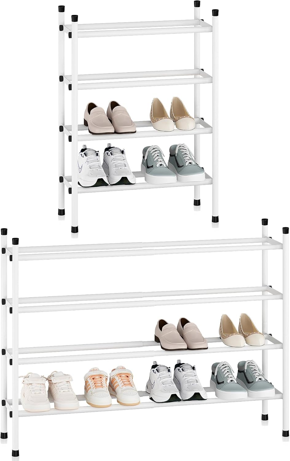 Expandable Shoe Rack for 16 Pairs, Stackable Metal Organizer
