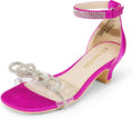 DREAM PAIRS Girls Sandals Ankle Strap Square Toe Low Heel Bow
