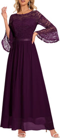 Women's Formal Bell Sleeve Maxi Dress - Elegant Lace Chiffon Wedtrend
