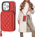 Crossbody Wallet Case for iPhone 15 Pro in Red - RFID Zipper Folio