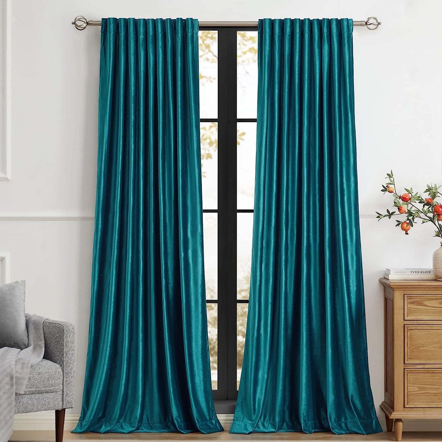 PRIMROSE Teal Velvet Curtains 120 inch Long for Living Room