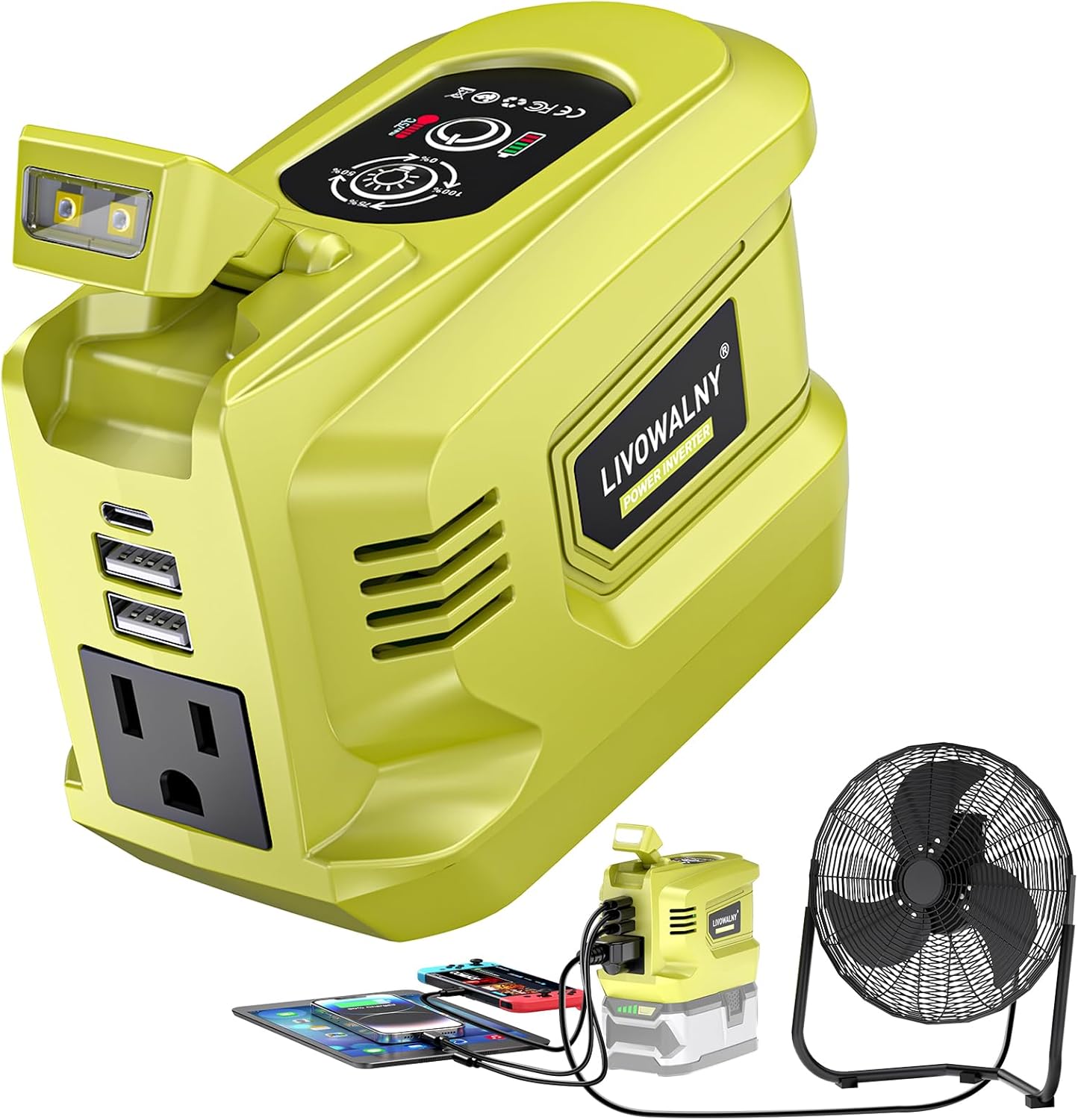 Real 200W Portable Power Inverter for Ryobi 18V Batteries