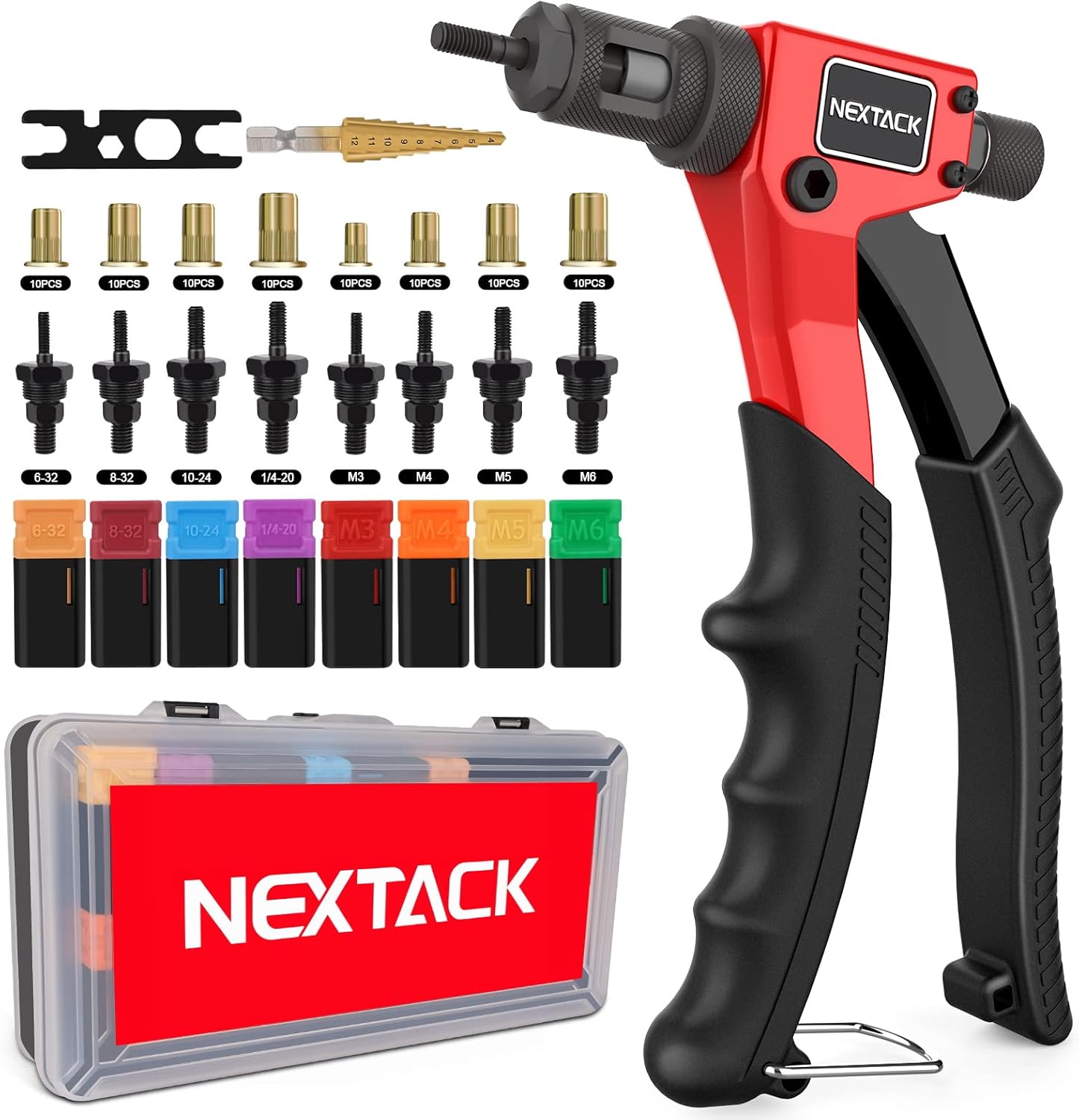 Rivet Nut Tool Kit with Step Drill Bit & 80 Nutserts for Tight Space