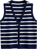 LILLUSORY Vest Tops for Women Striped Sweaters Button Up Vest