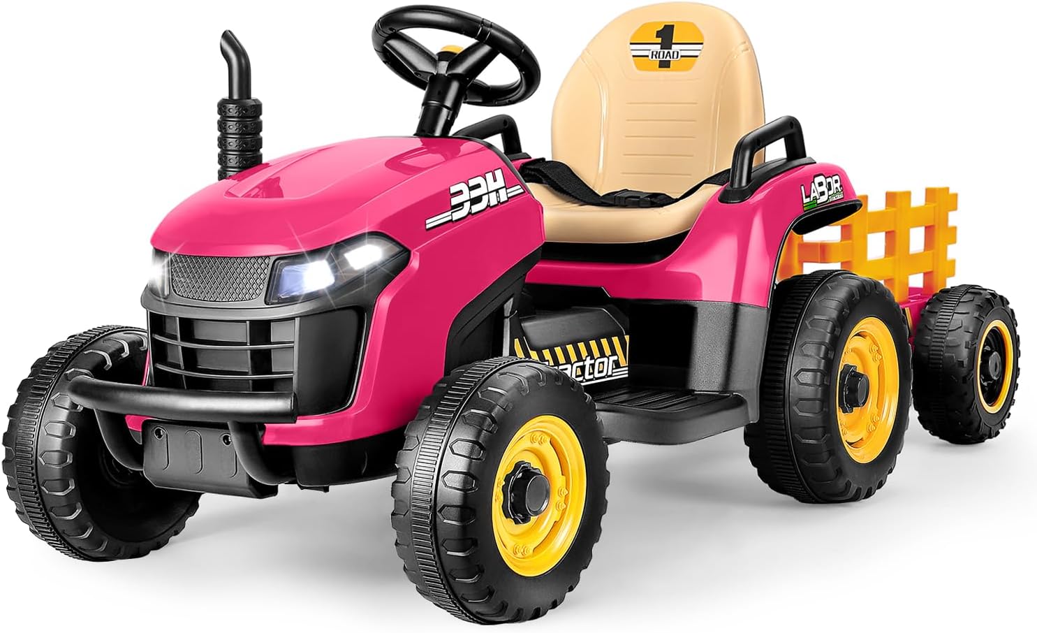 12V 7AH Ride on Tractor with Tiltable Trailer for Kids