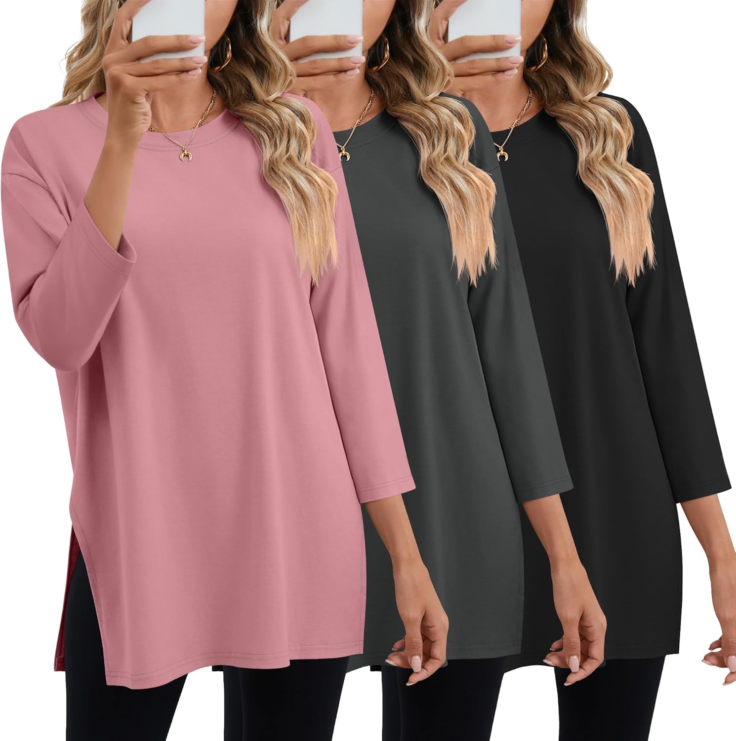 Huukeay Women's Oversized 3/4 Sleeve T Shirts for Casual Wear