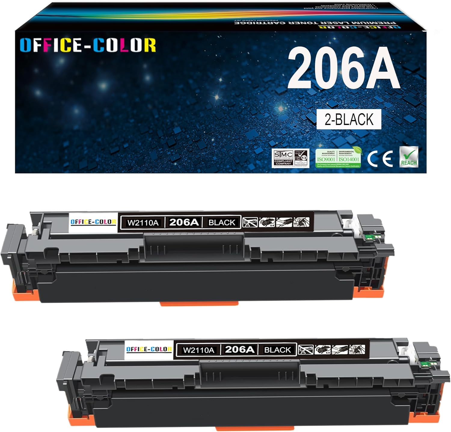 2 Pack Replacement HP 206A Black Toner Cartridges for Laser Printers