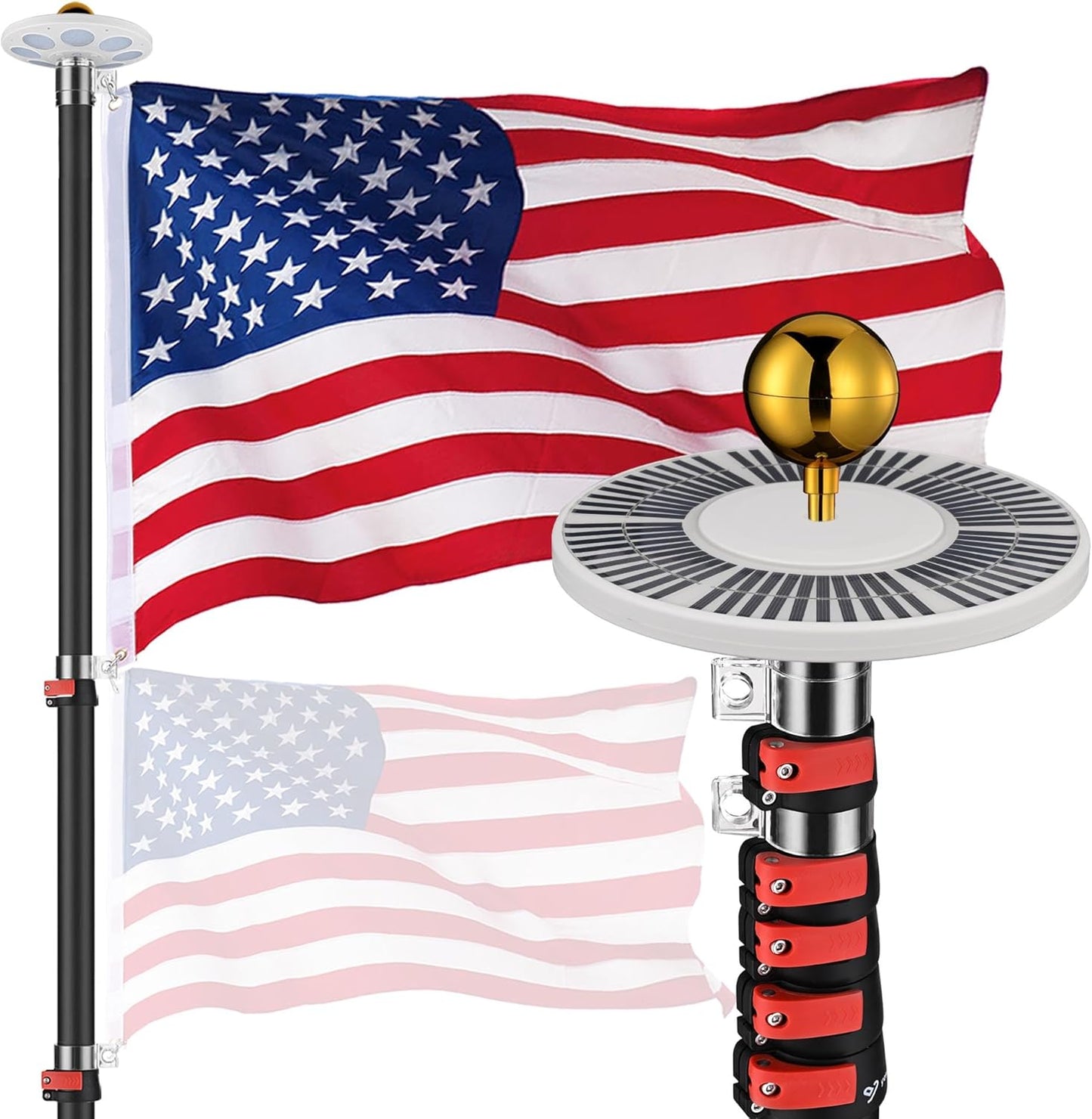 20ft LED Solar Light Telescoping Flag Pole Kit for Outdoor Use