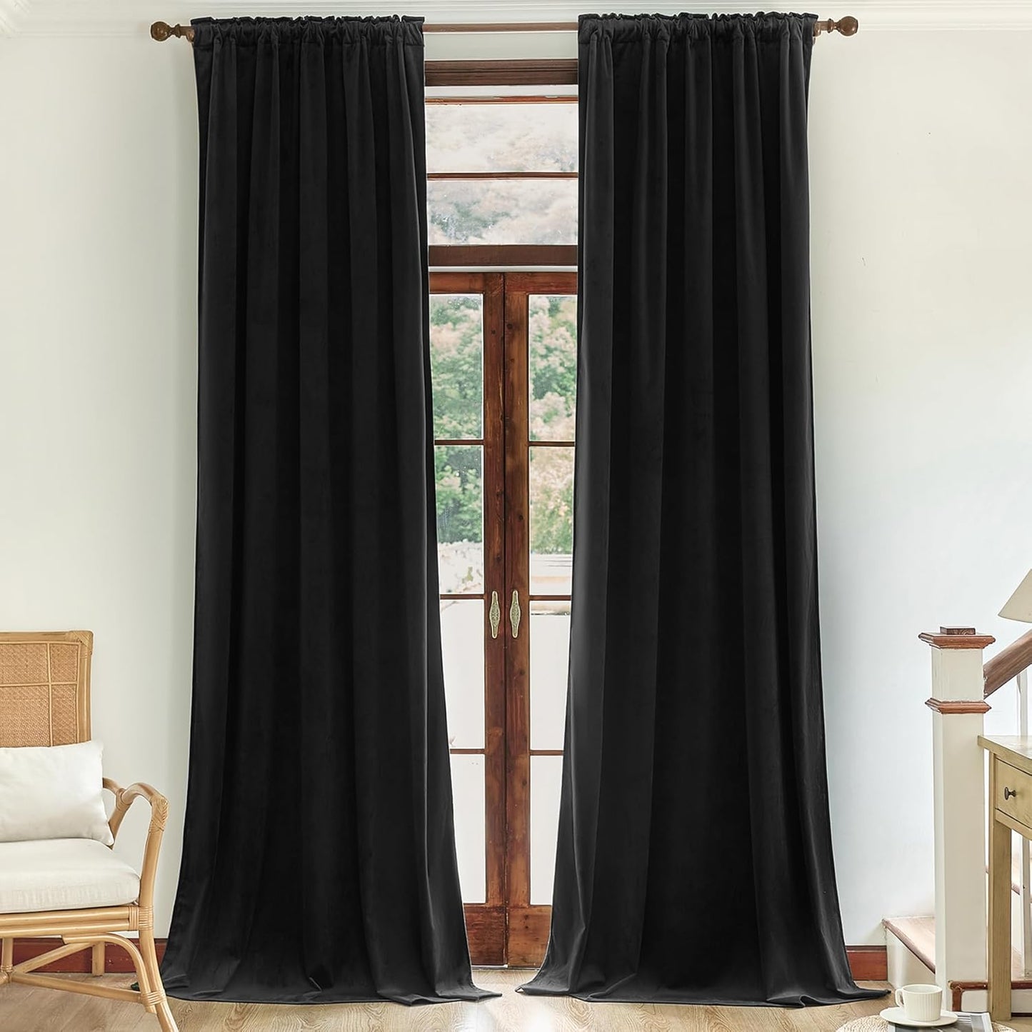 Nemia Black Velvet Curtains for Bedroom and Living Room Decor