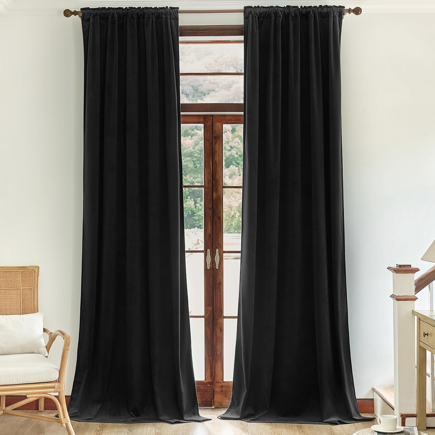 Nemia Black Velvet Curtains for Bedroom and Living Room Decor