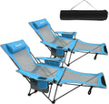 Reclining Camping Chair 2-Pack with Foot Rest and Cooler - Comfortable