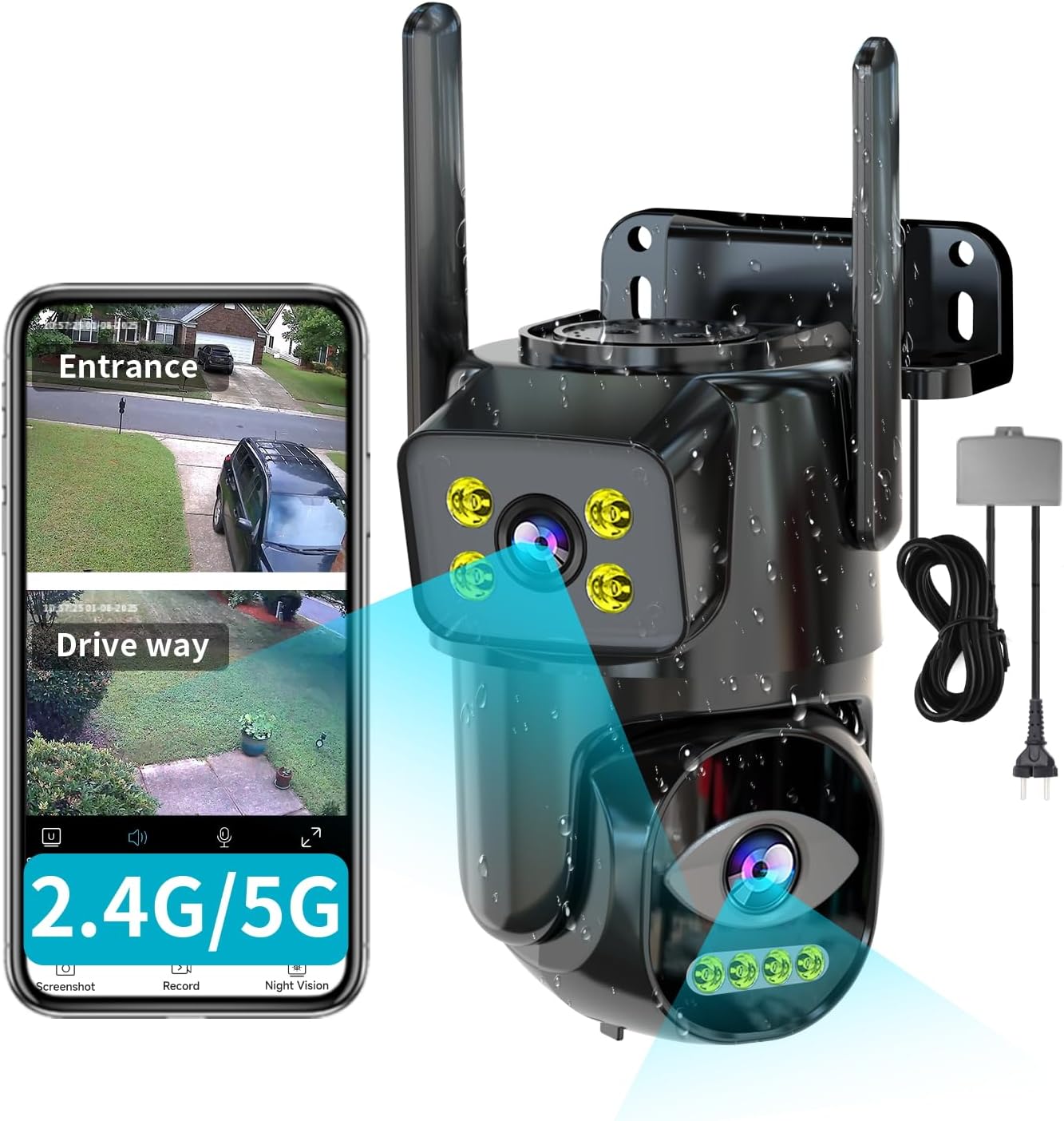 LETSCee Dual Lens Outdoor Security Camera: Auto Tracking, Night Vision