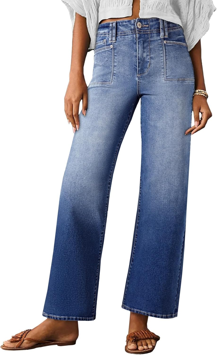 Astylish Womens Wide Leg Jeans High Waisted Stretchy Denim Pants
