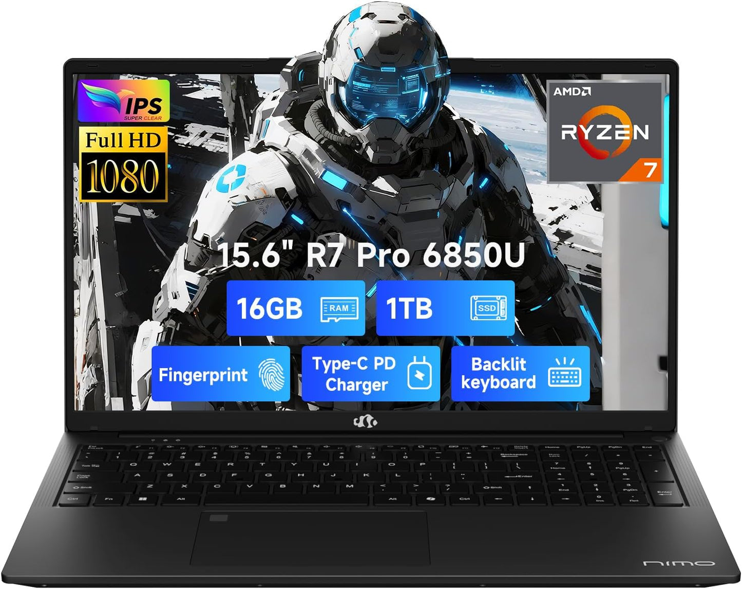 NIMO 15.6 Light Gaming Laptop with AMD Ryzen 7 Pro 6850U