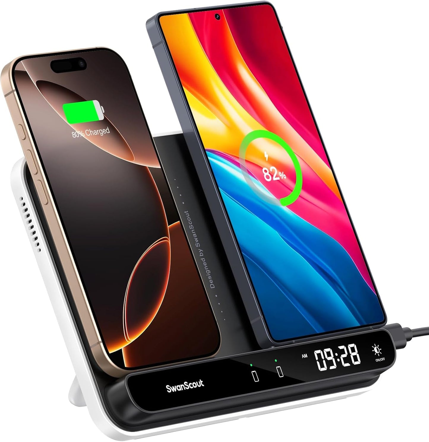 Dual Wireless Charger Stand for iPhone and Samsung Devices