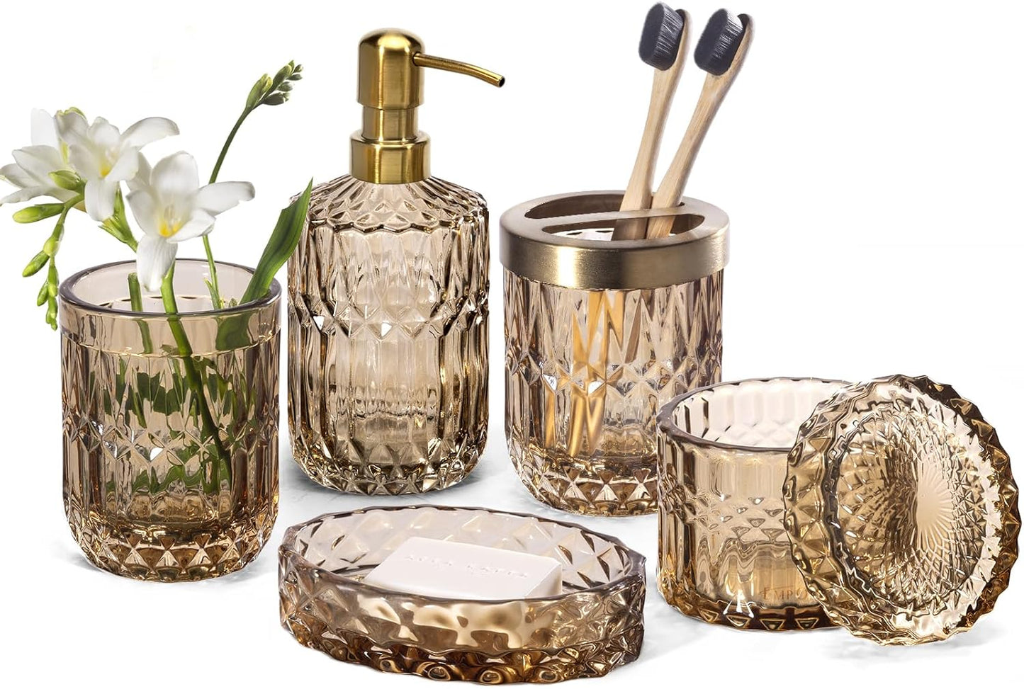EMPO 6PCS Bathroom Clear Glass Accessories Set for Modern Decor
