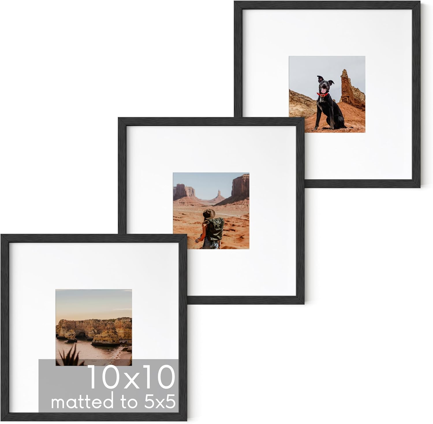 Solid Oak Wood 10x10 Picture Frames Set of 3 for Gallery Wall